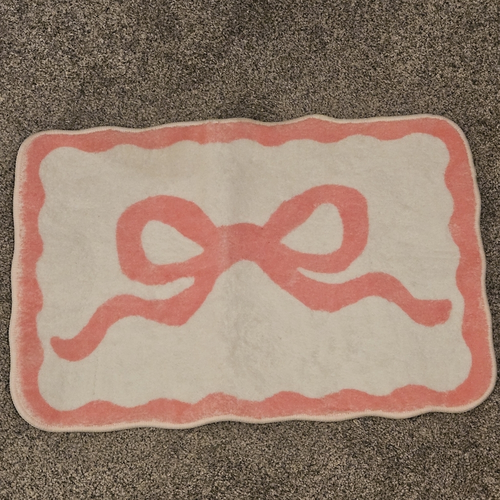 Pink & White Bow Soft Bath Mat Cute